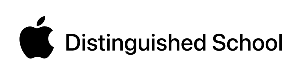 Apple logo next to the text "Distinguished School" in bold, showcasing recognition for educational excellence.